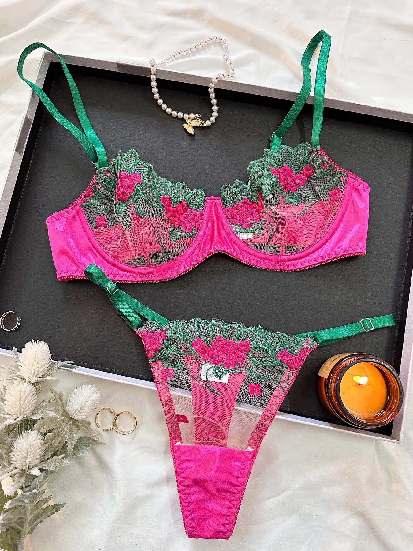 Fancy Floral Lace Bra Set