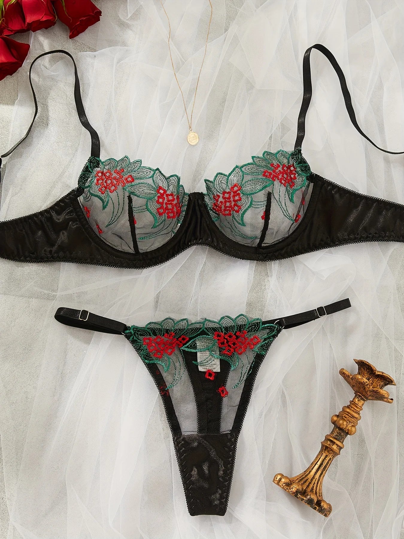 Fancy Floral Lace Bra Set