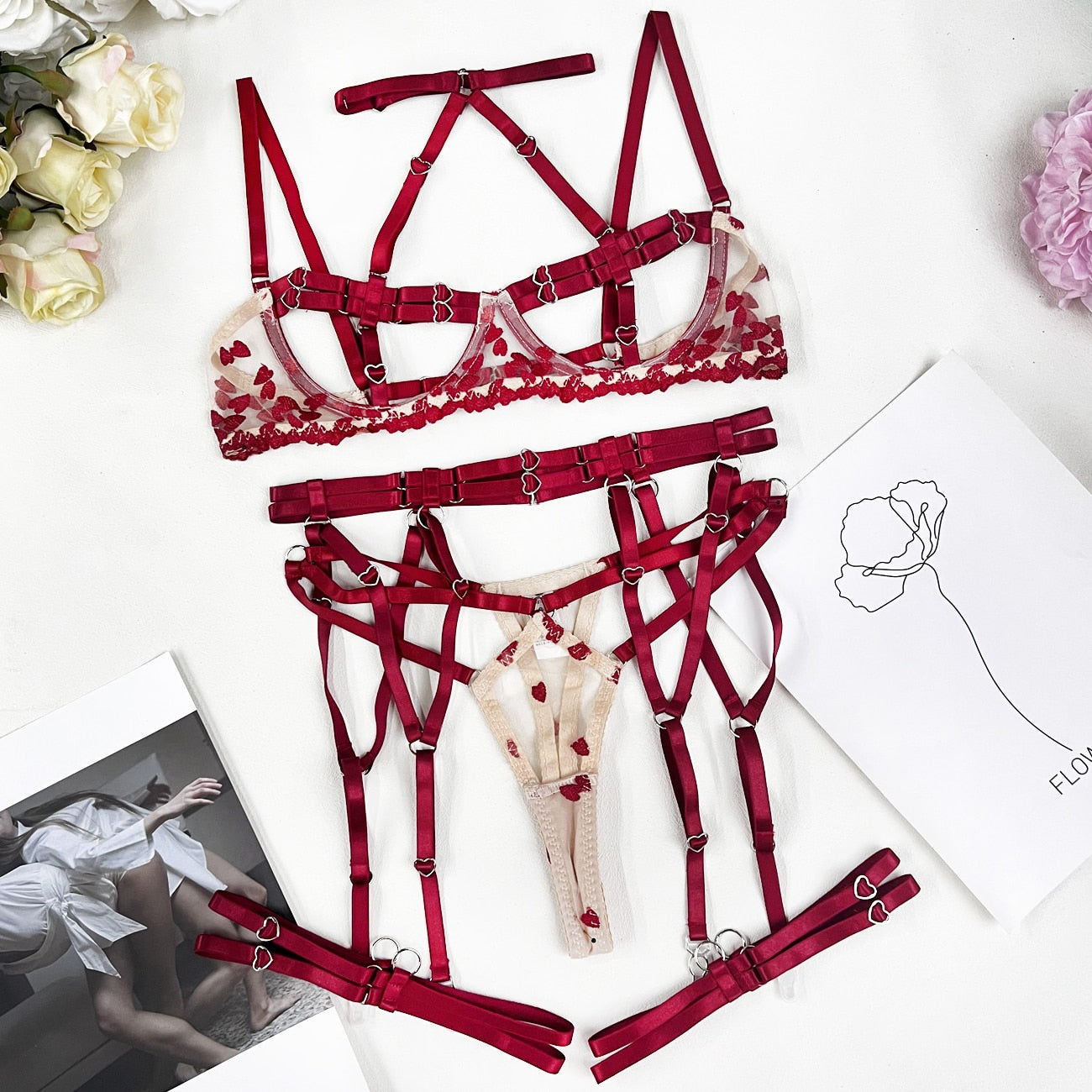 Sensual Heart-Shaped Embroidery Lingerie